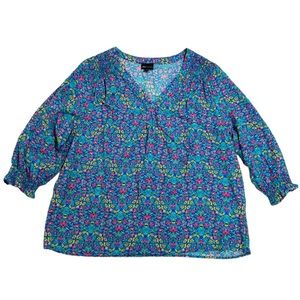 Jones New York bright bold blue floral top. 1X